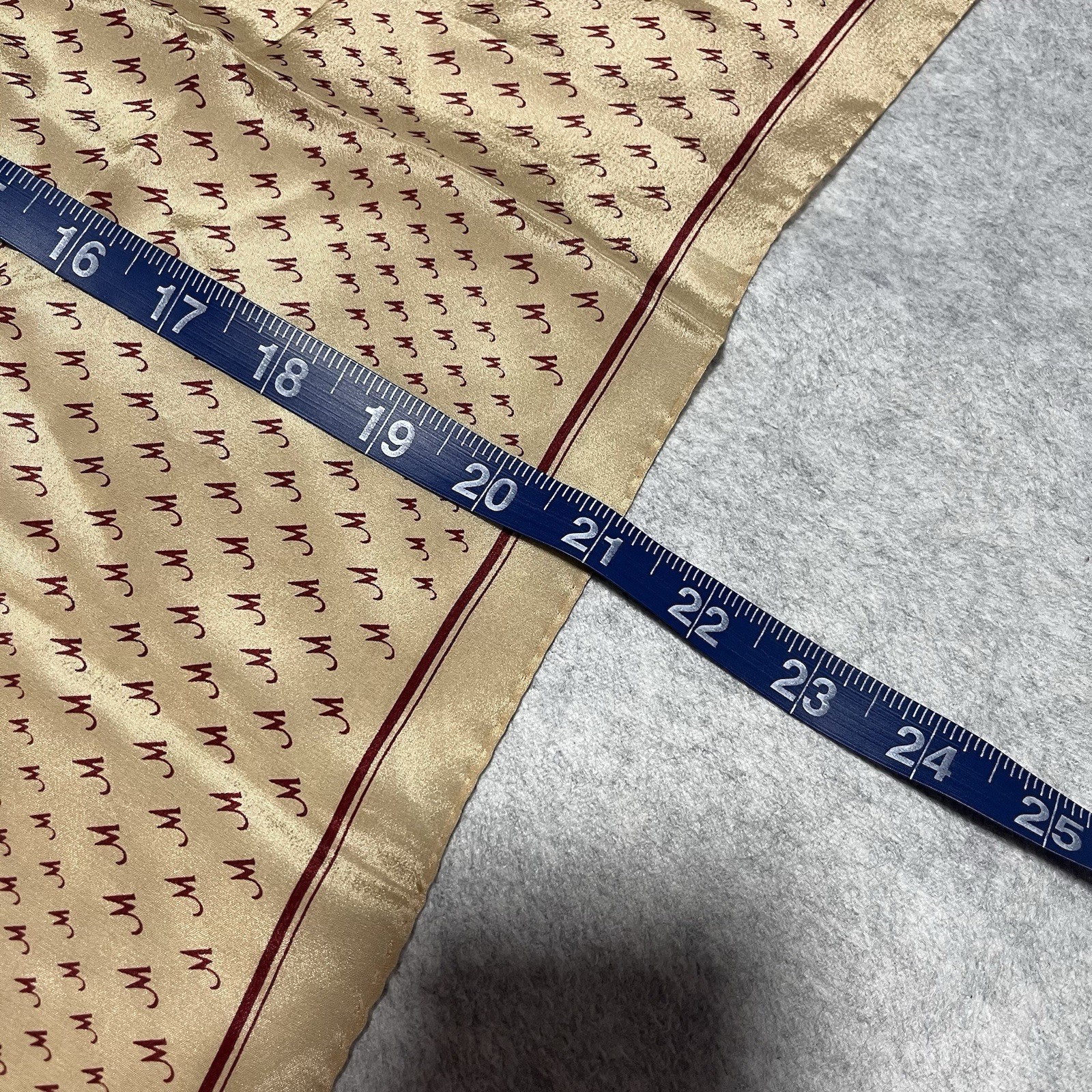 VTG Square Scarf “M” Gold Red Border Monogram Initials Preppy Silky 21×20.75