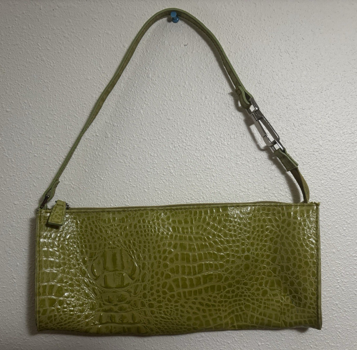 Worthington Women’s Green Crocodile Embossed Shoulder Bag Zip Lined Det Strap
