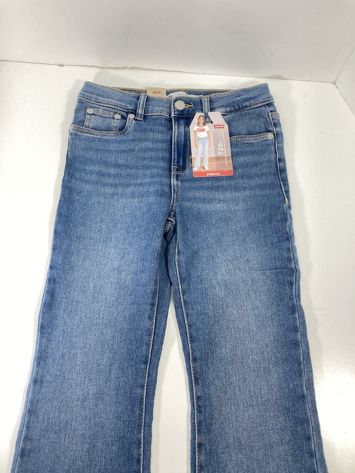 Levis 726 Flare Jeans Girls 8 24X26 Blue Denim Stretch Adjustable High Rise NWT