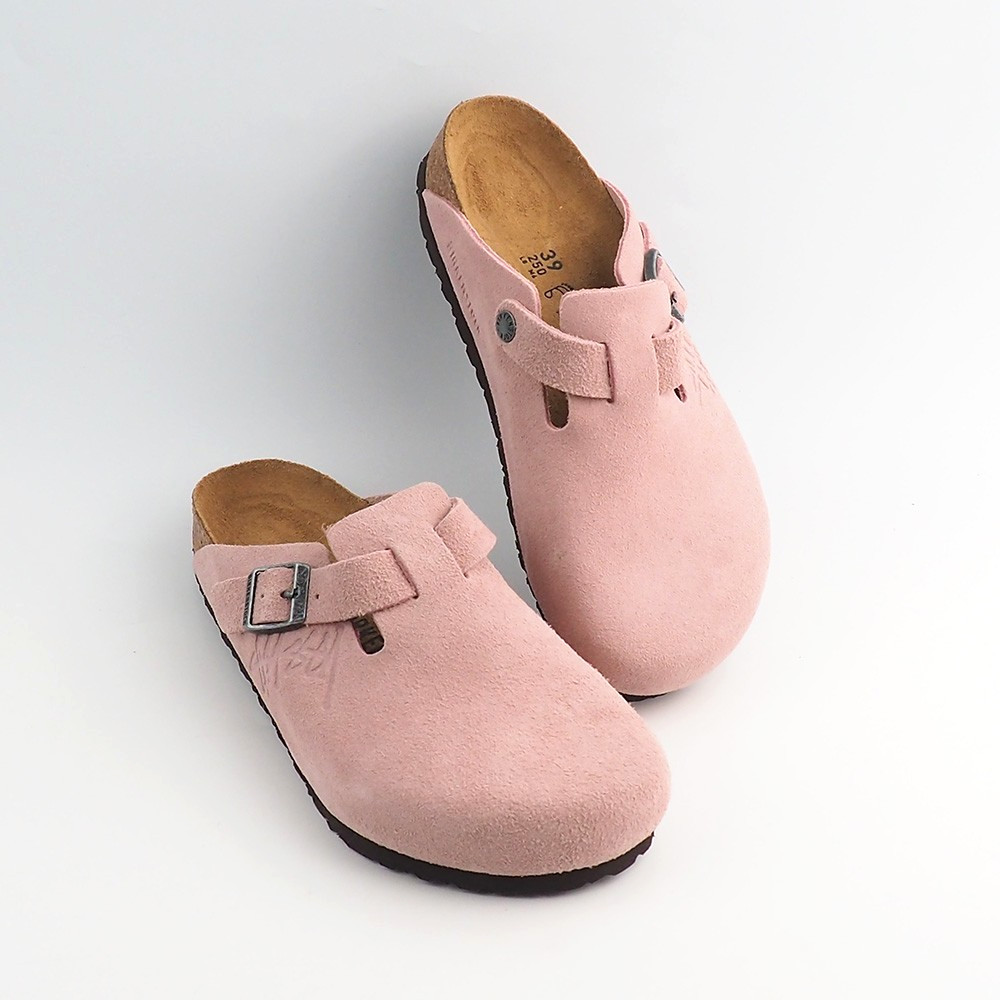 Birkenstock × Stussy Boston Clog Dusty Pink Suede Leather Shoes Wide Size 37-45