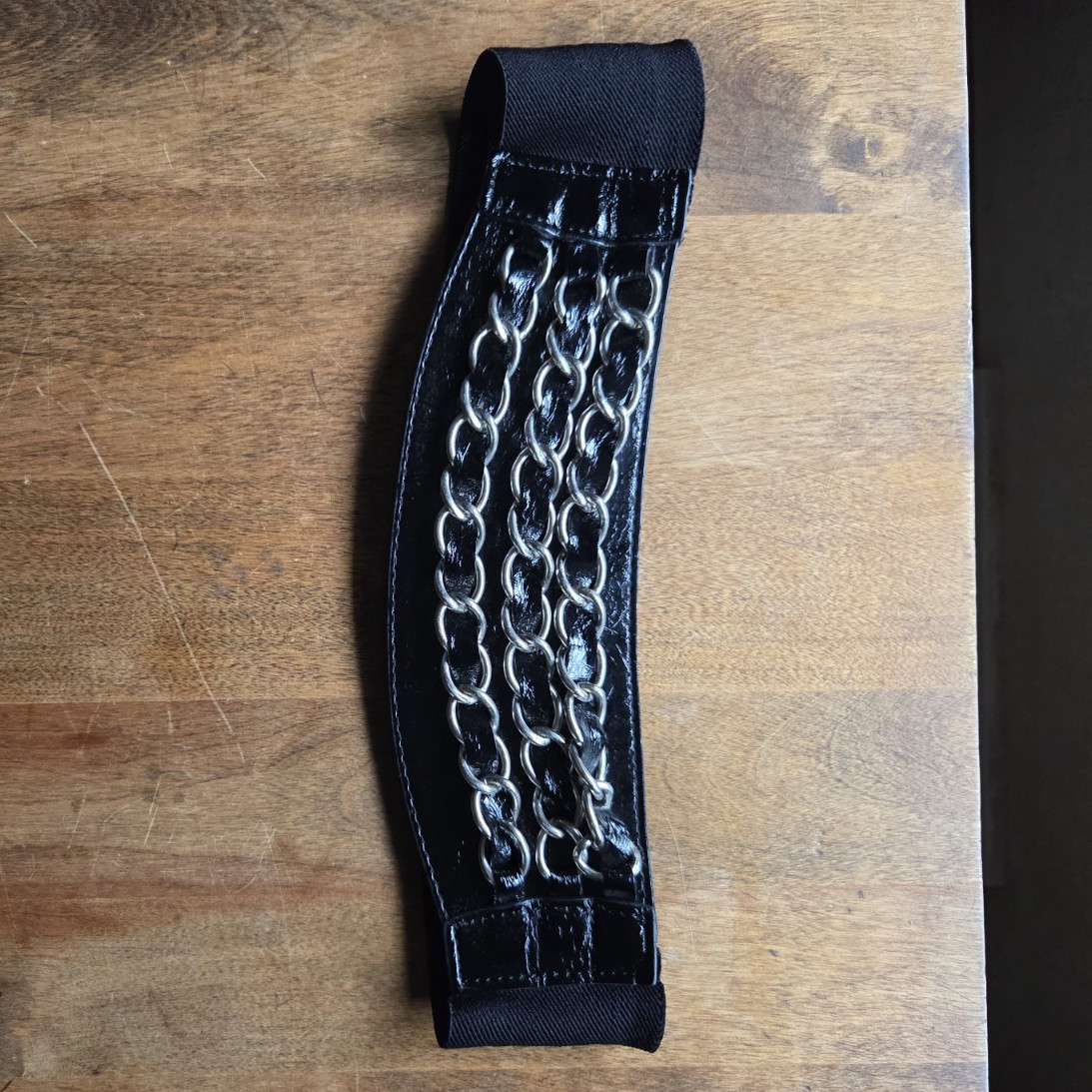 Bebe Black Wrist Brace Support Strap Size M/L Metal Chain & Rivet Detail