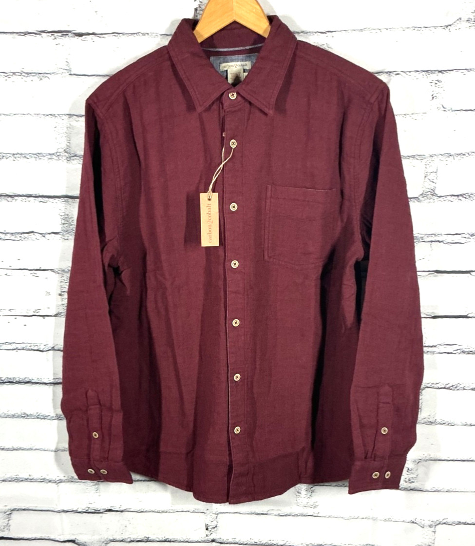 Carbon 2 Cobalt Shirt Mens Medium M Burgundy Red Waffle Knit Button Up NWT