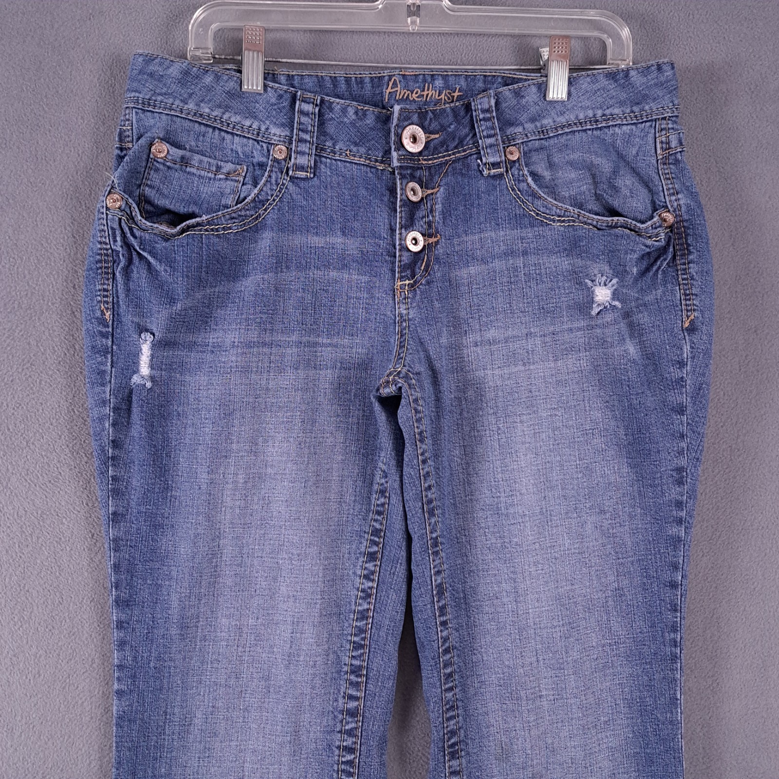 Amethyst Jeans Womens 14 Blue Denim Low Rise Bootcut Distressed Stretch Grunge