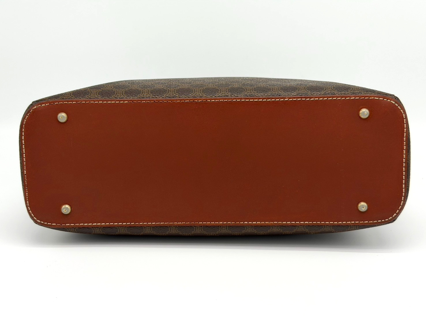 Vintage Celine Macadam Dome Hand Bag PVC Leather Brown Authentic