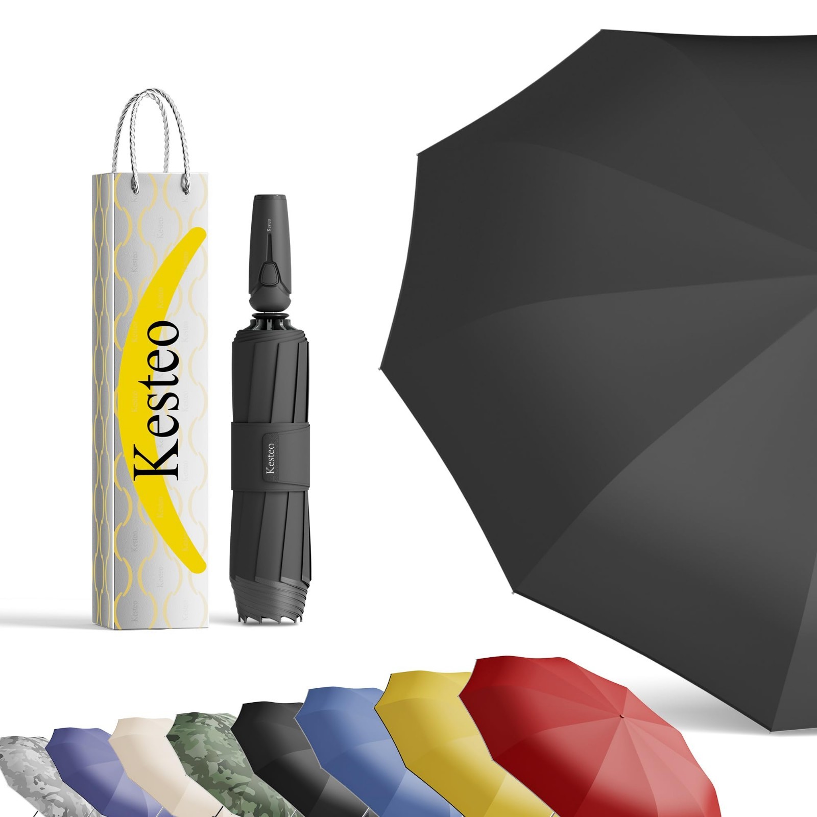 Windproof 52″ Travel Umbrella – Auto Open/Close, 85MPH Wind Resistant, Compact &