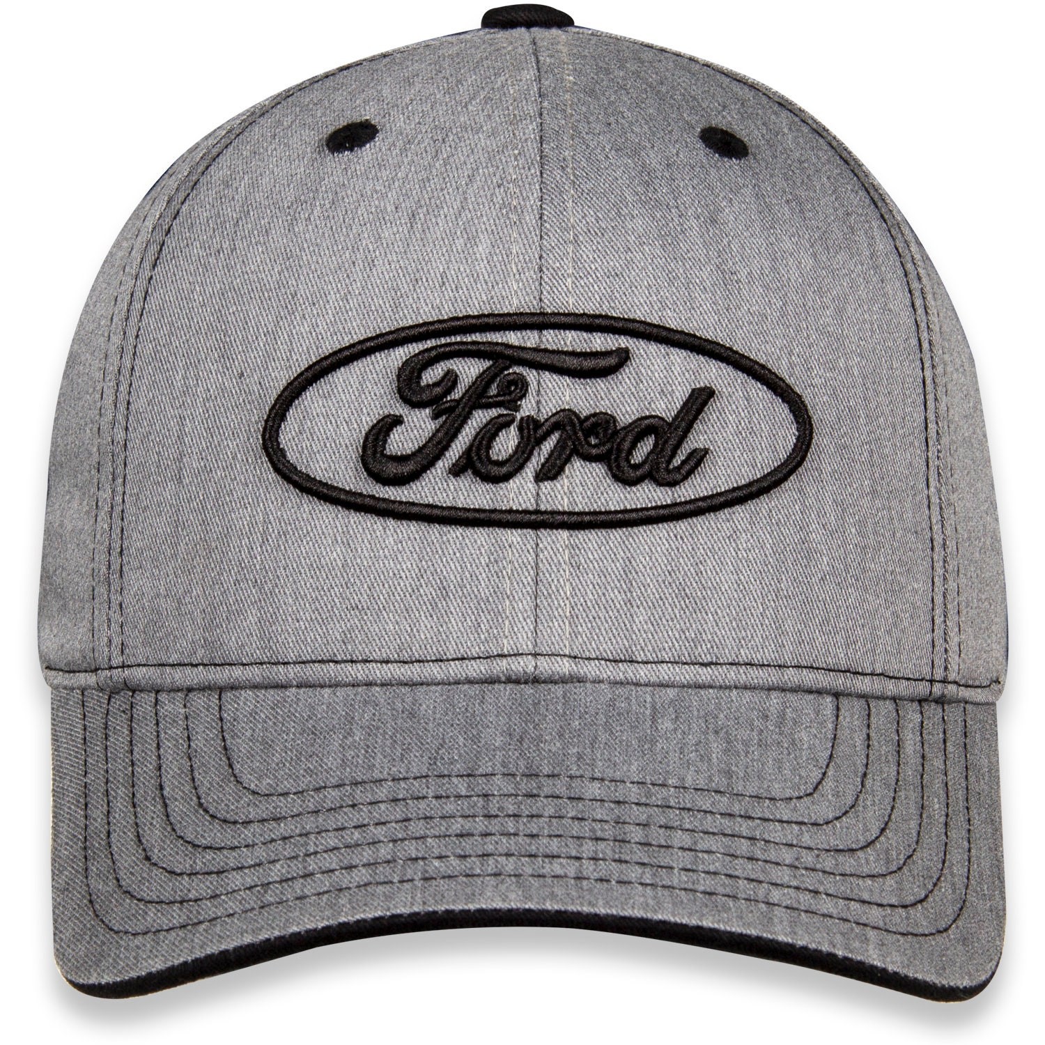 Ford Oval Heather Fabric Raised Logo Hat Hook and Loop with Black Stitching