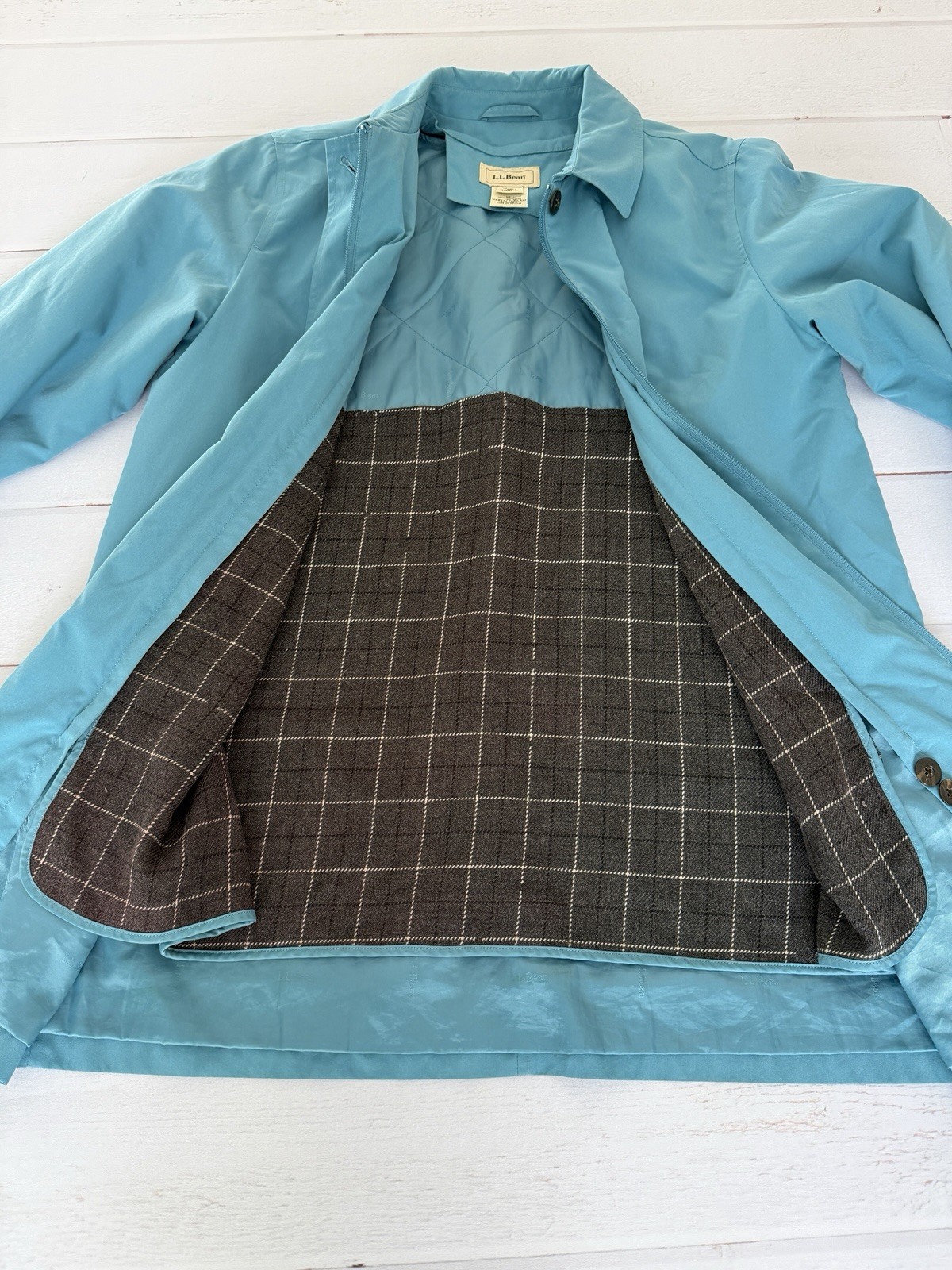 Vintage L.L.Bean Womens Medium Teal Blue Plaid Lined Jacket Quilted Coat