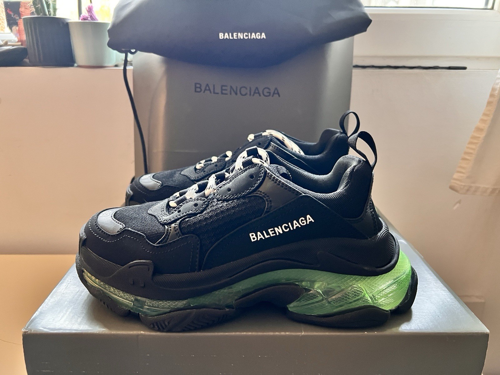 Balenciaga Triple S Sneakers Black Green EU 38 with Box