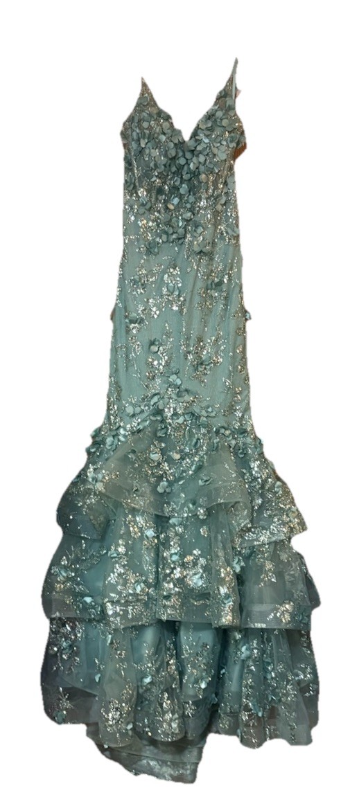 Ladivine by Cinderella Divine Green Sequin Floral Tulle Mermaid Dress Size 4