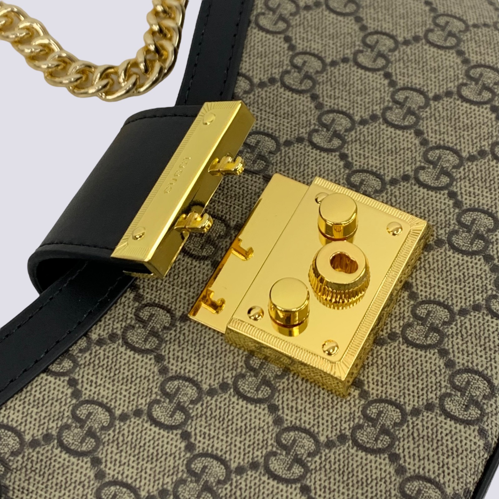 Gucci GG Monogram Padlock Small Shoulder Bag Black Leather 811705