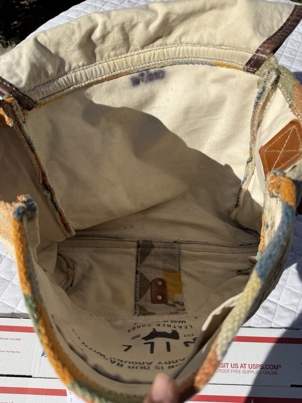 Will Leather Goods Dhurrie Tooled Messenger Bag Native American Woven Southwest