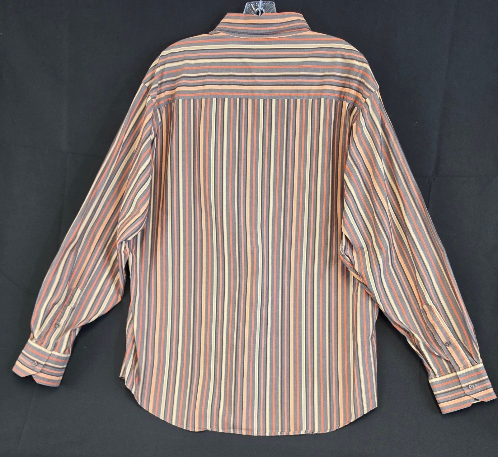 Bugatchi Uomo Large Striped Cotton Button-Up Shirt in Orange, Gray, and Beige