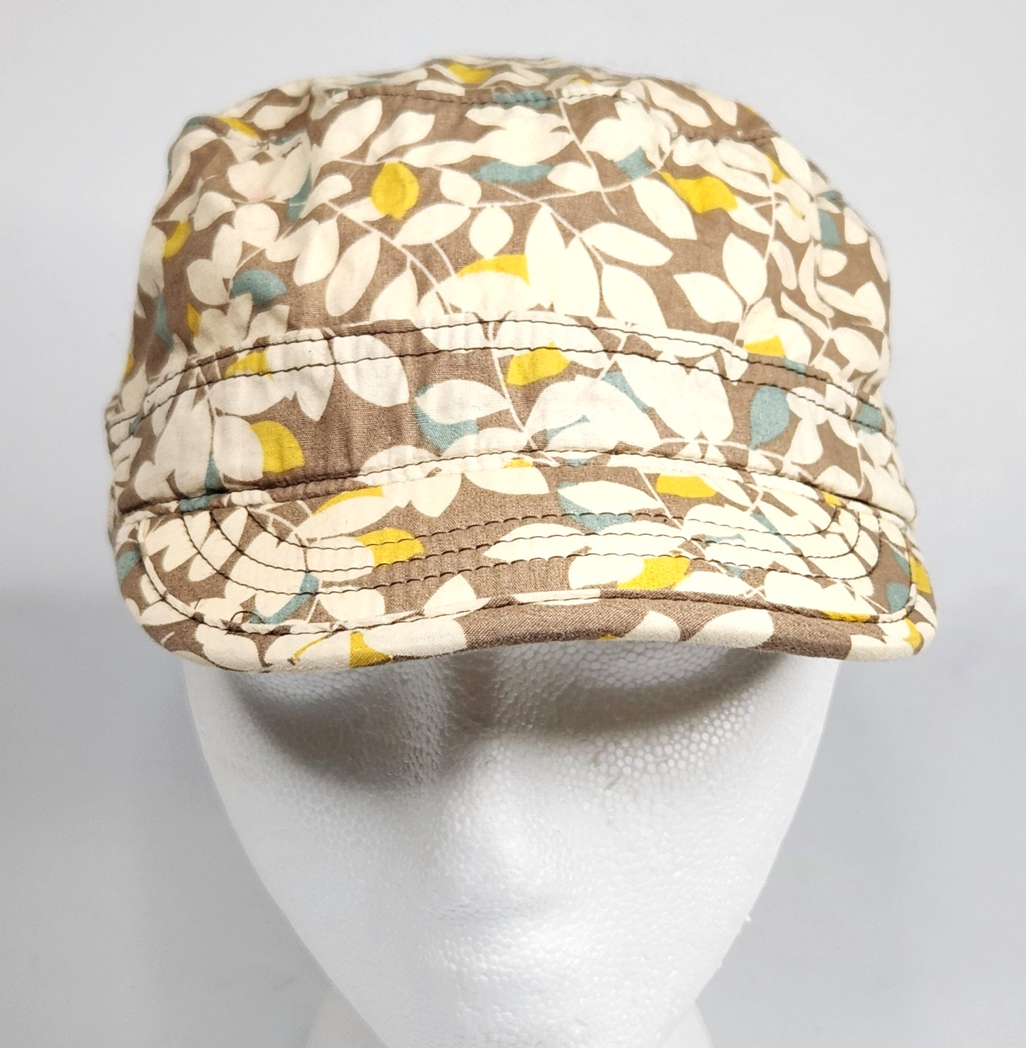 Pistil Ladies Cadet Newsboy Hat Cap Tan Yellow Floral Leaves 100% Cotton Adjust
