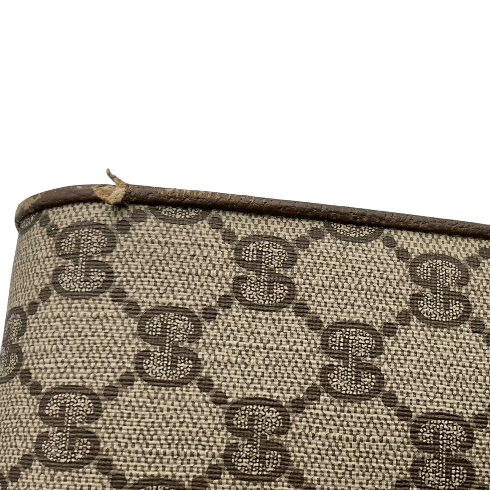 Authentic GUCCI GG Plus PVC Leather Shoulder Bag Messenger Grey Brown Gold