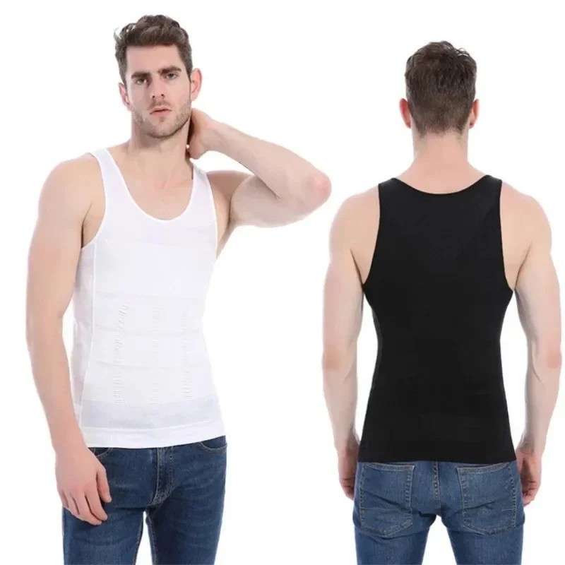 Mens Slimming Body Shaper Belly Chest Compression Vest Girdle T-Shirt Tank Top