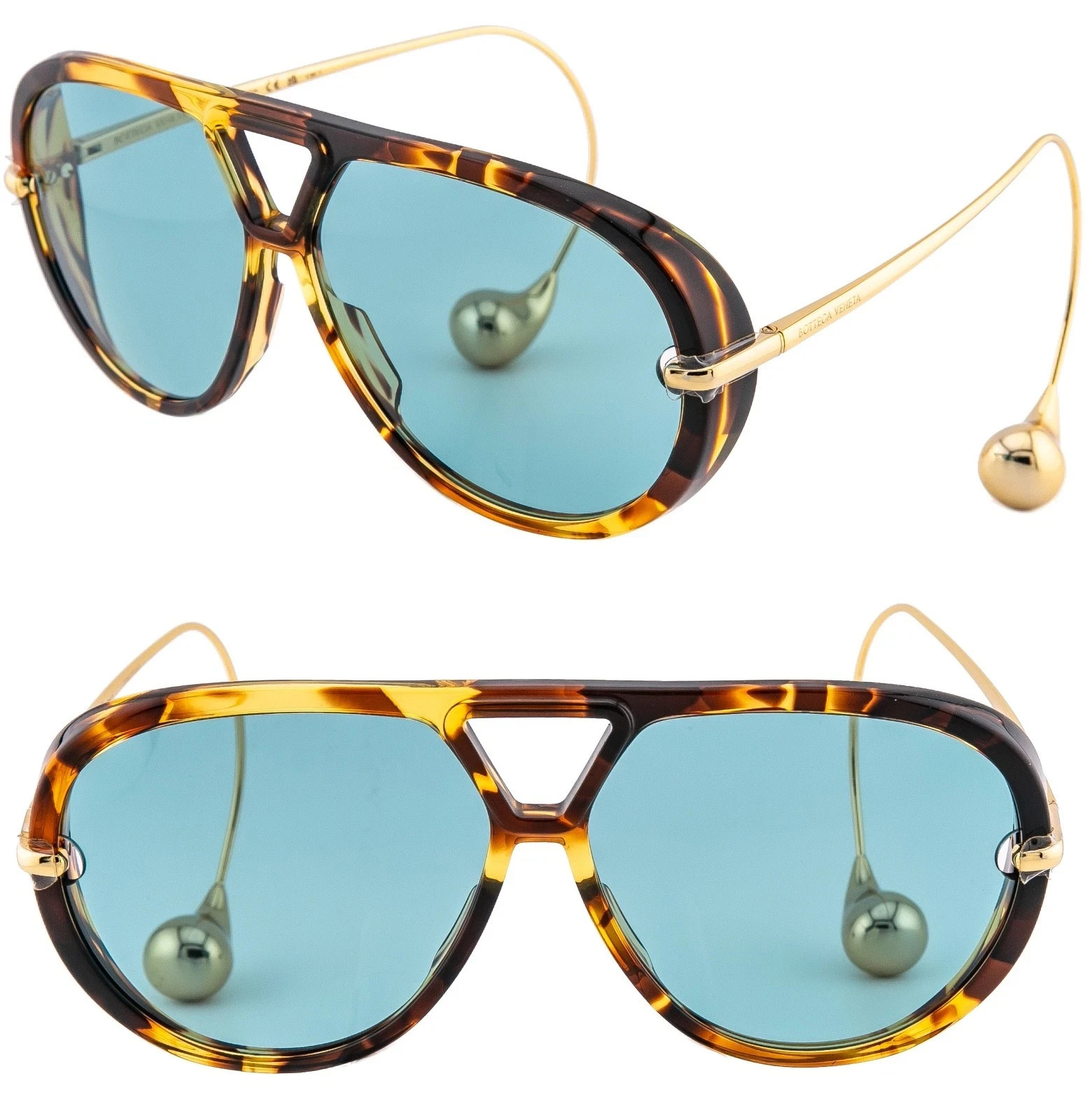 BOTTEGA VENETA 1273 DROP BV1273S Metal Havana Green Unisex Pilot Sunglasses 007