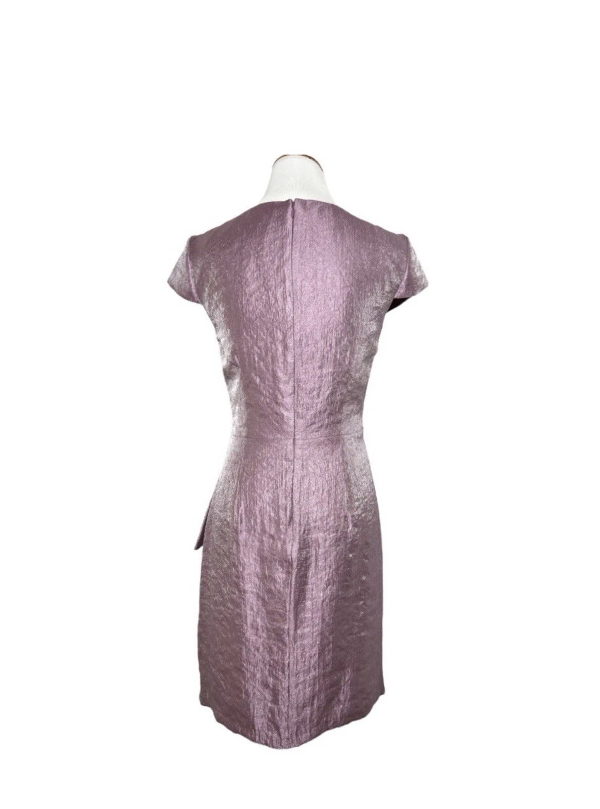 London Times Shimmer Purple Side Drape Short Sleeve Sheath Cocktail Dress 8