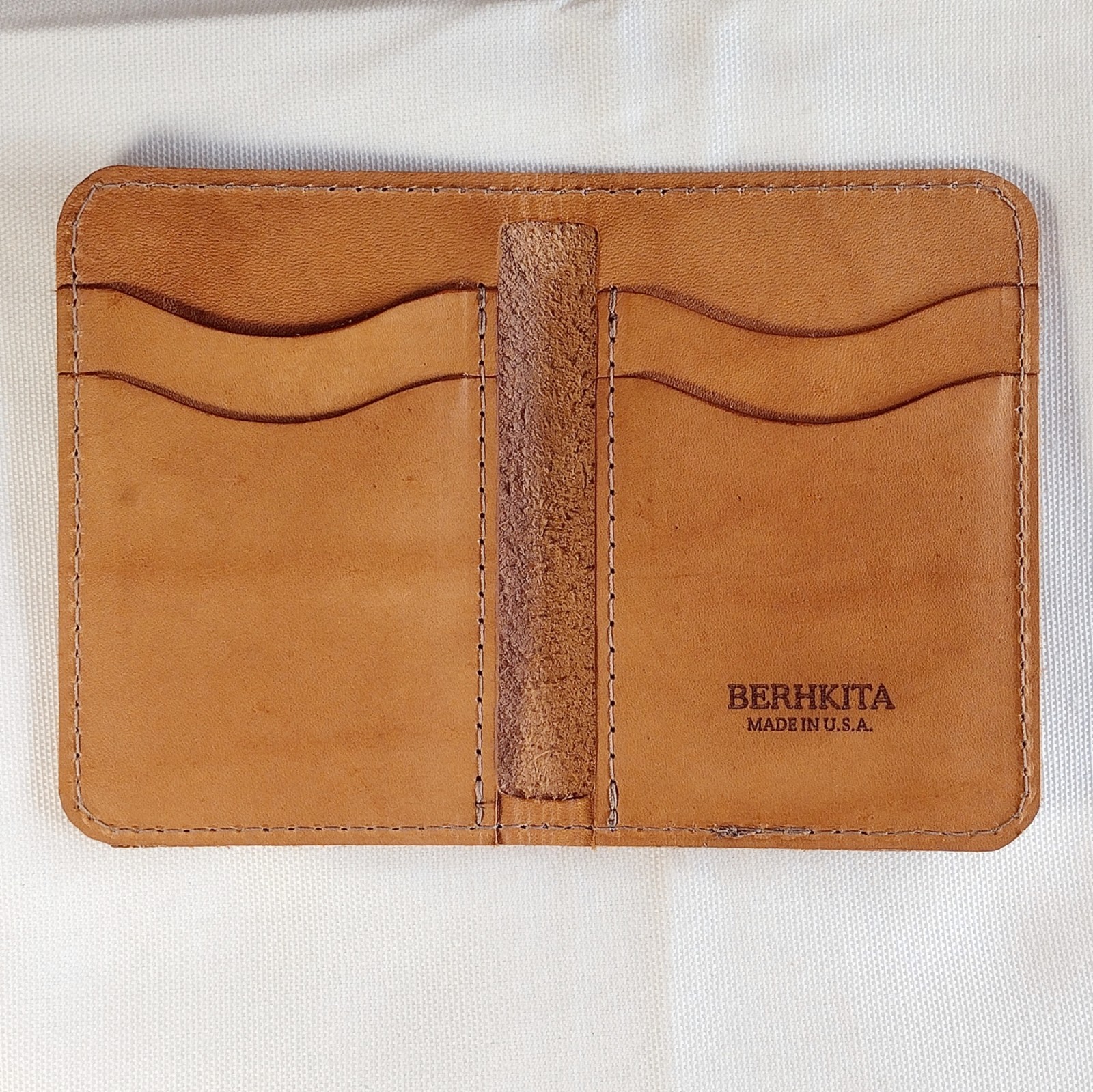 handmade 100% real leather wallet aged natural veg tan vertical bifold