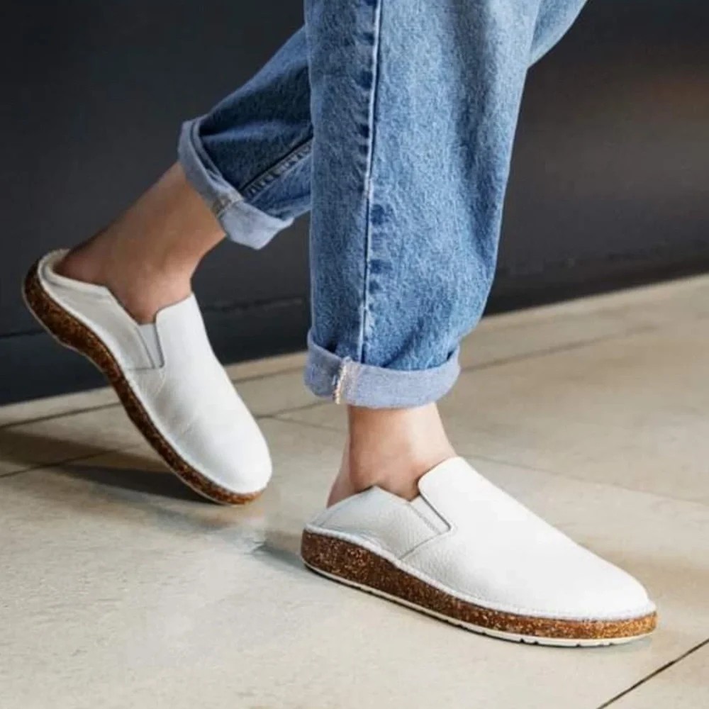 Birkenstock Callan Slip On Convertible Leather Shoes Womens 7-7.5 Eu 38 White