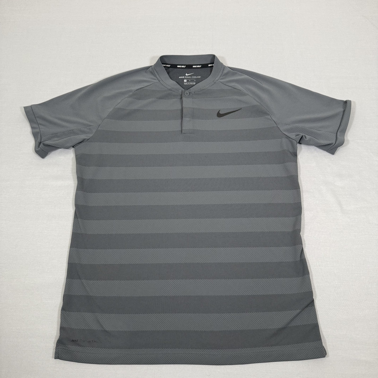 Nike Shirt Mens Medium Gray Zonal Cooling Blade Collar Golf Polo Stripe Mesh