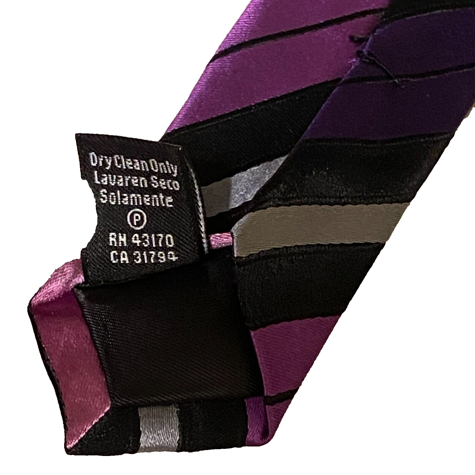 Croft & Barrow Silk Tie Purple/Black/Silver Stripes – Classic Style – GUC