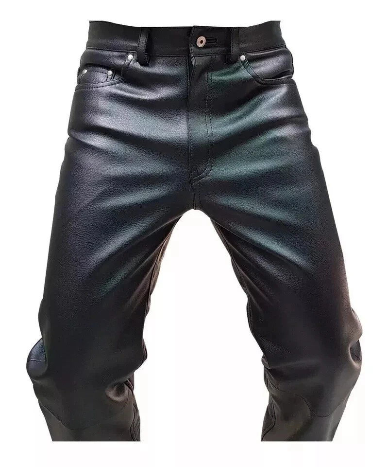 Men’s Genuine Leather Pants with Zipper Soft Genuine Leather Biker Trouser Pant