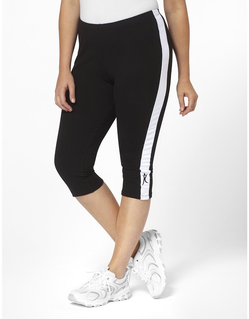 Plus Size Capri Pants for Women – Black w/ White Stripe