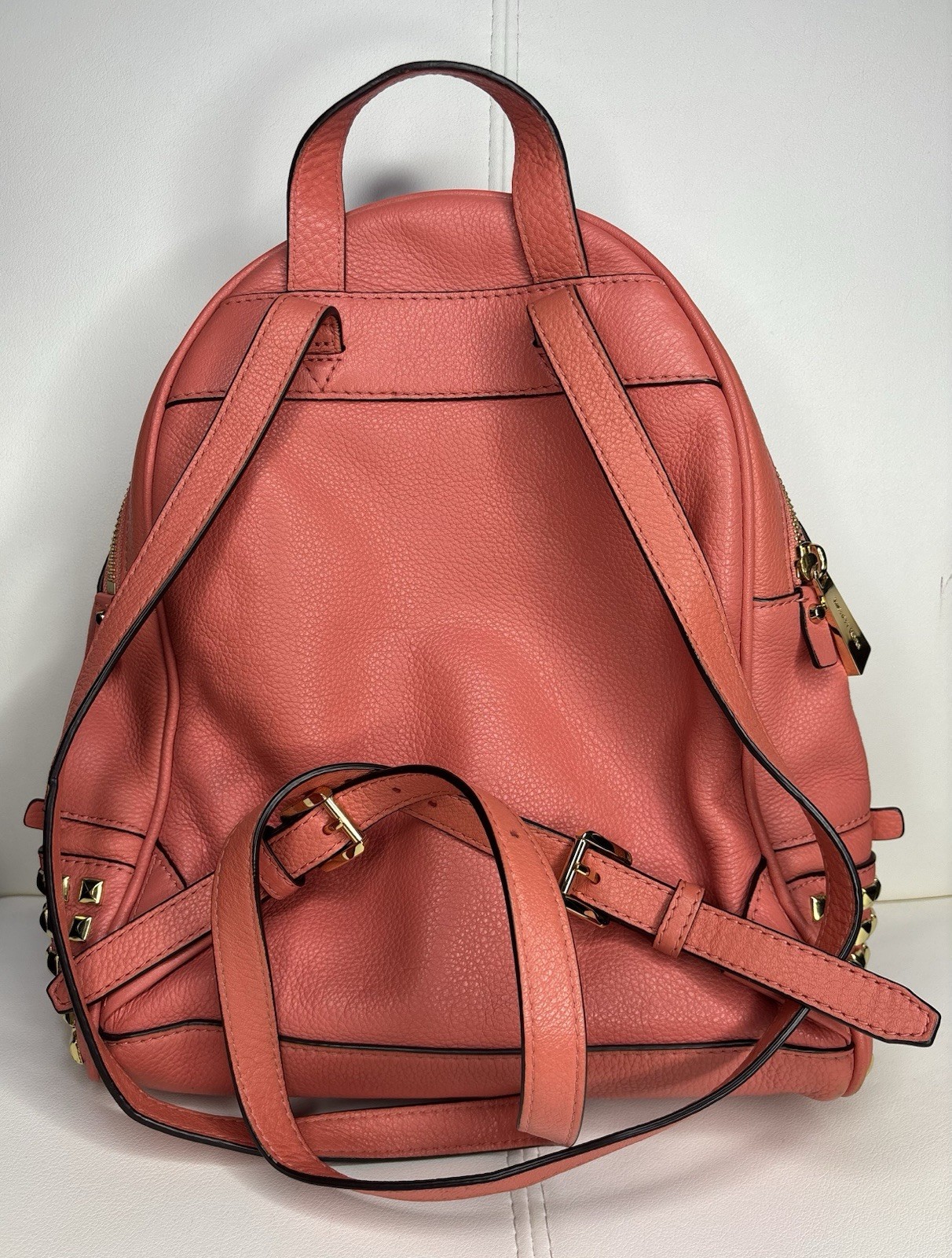 Michael Kors Women’s Medium Backpack Purse In Peach Soft Leather With Gold Studs
