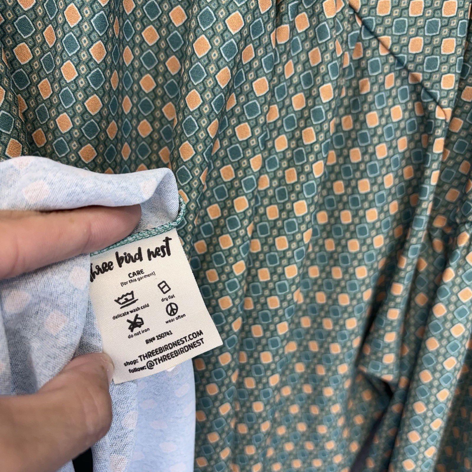 Three Bird Nest Women’s Kendrix Top Blouse Green Yellow Geometric Flowy Boho XL