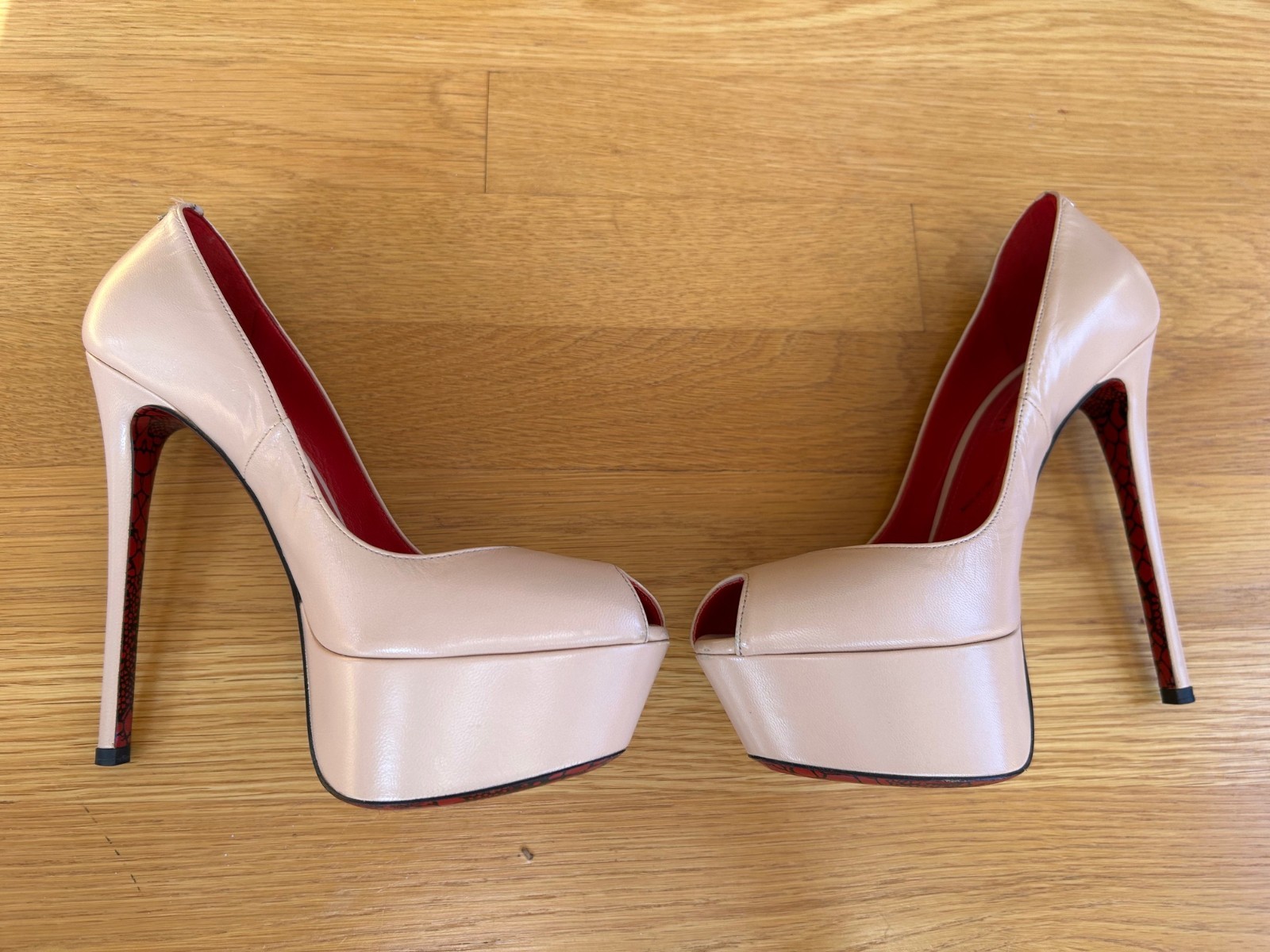 CESARE PACIOTTI Nude Leather Platform Pumps with Logos Size 6 IT 36 Good Cond.