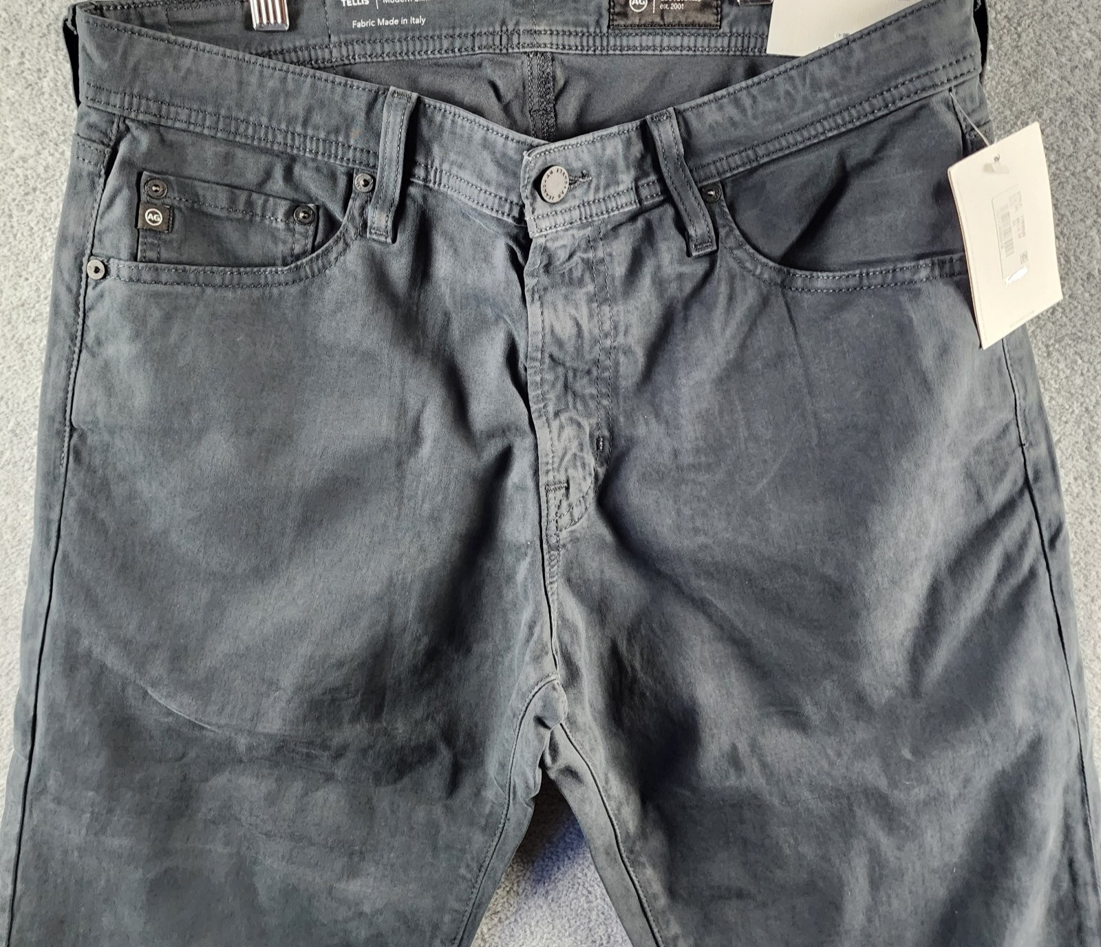 AG Tellis 34 Modern Slim Fit Twill Pants Men’s 33×34 Melange Smoke Button Zip