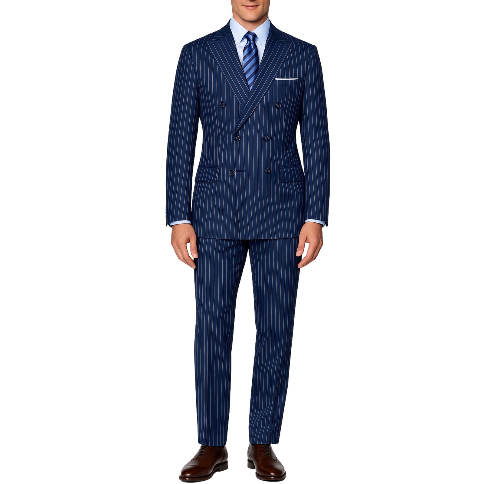VINCI Men’s Blue Pinstripe Double-Breasted Reg-Fit Suit w/ Adj Waist – NEW