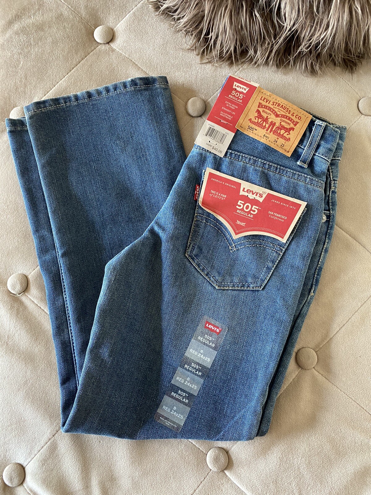 New Levi Strauss & Co. Levi’s 505 Boys Regular Fit Jeans Size 8 REG W24xL25 NWT