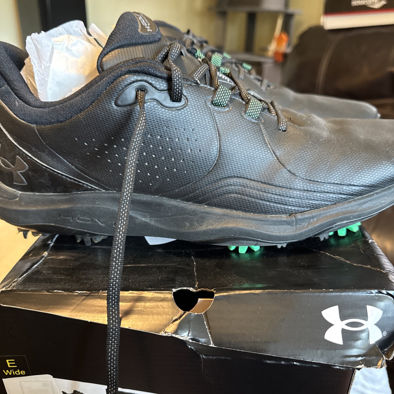 Under Armour HOVR Mens Size 15 Black Golf Drive Pro Shoes Spikes 3026919-001