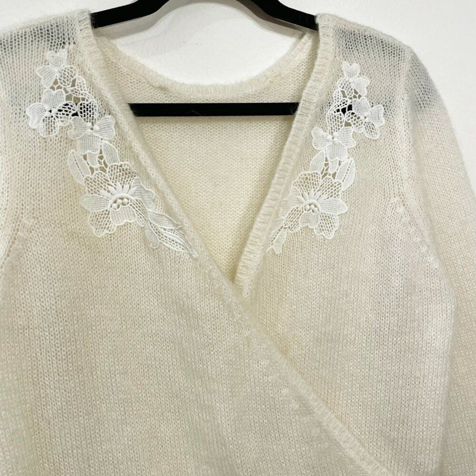 EUC Sezane Timothee Mohair Wool Embroidered Sweater Ecru NO SIZE TAG S fit