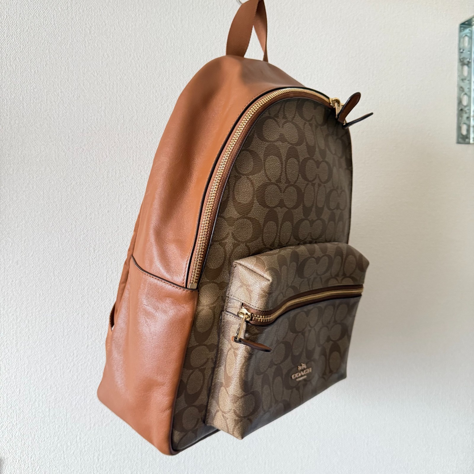 Coach Charlie Backpack Brown Signature Canvas Leather F58314 Travel Bag