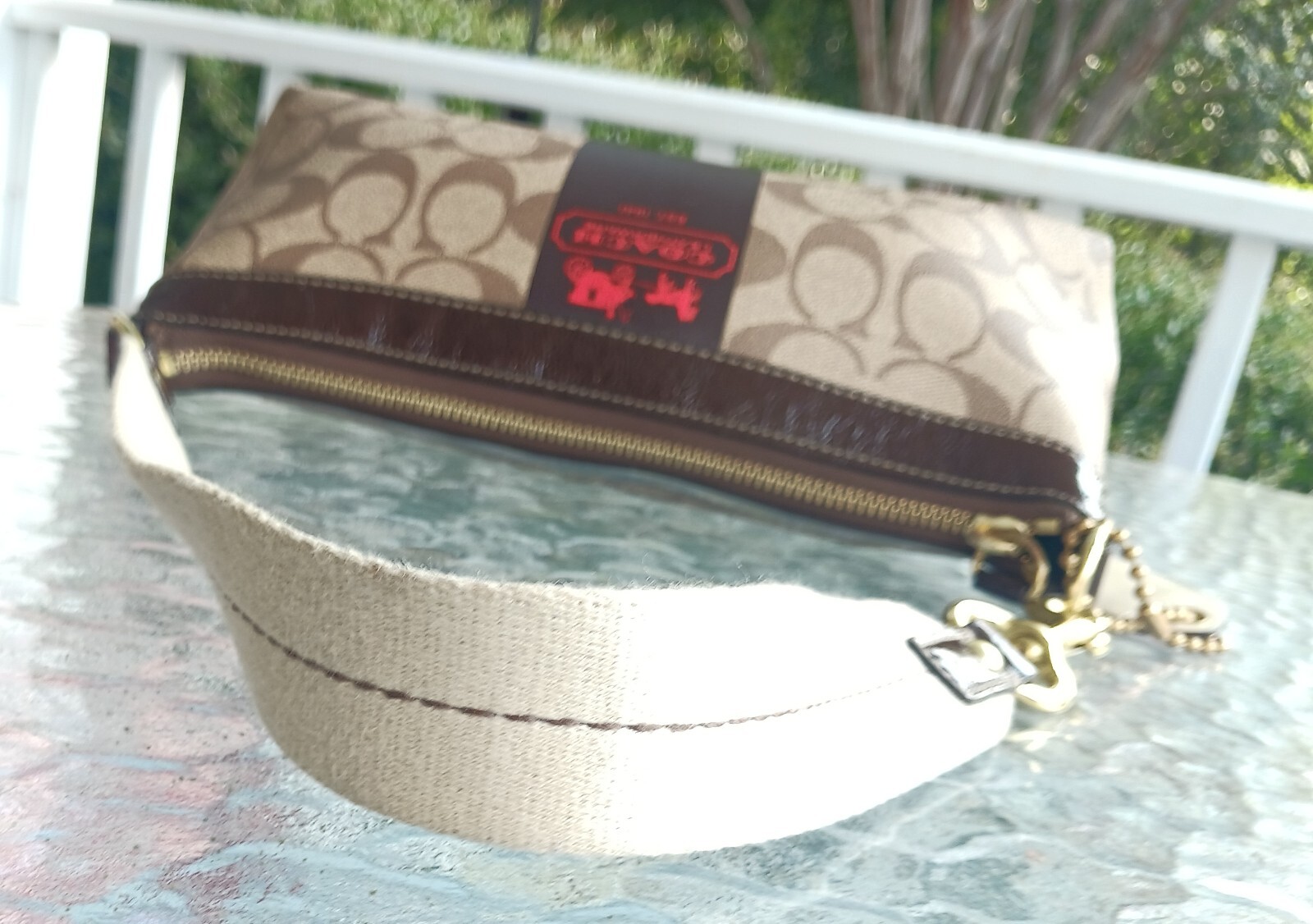 Coach 11562 Signature C Beige Coated Canvas & Patent LeatherBaguetteShoulder Bag