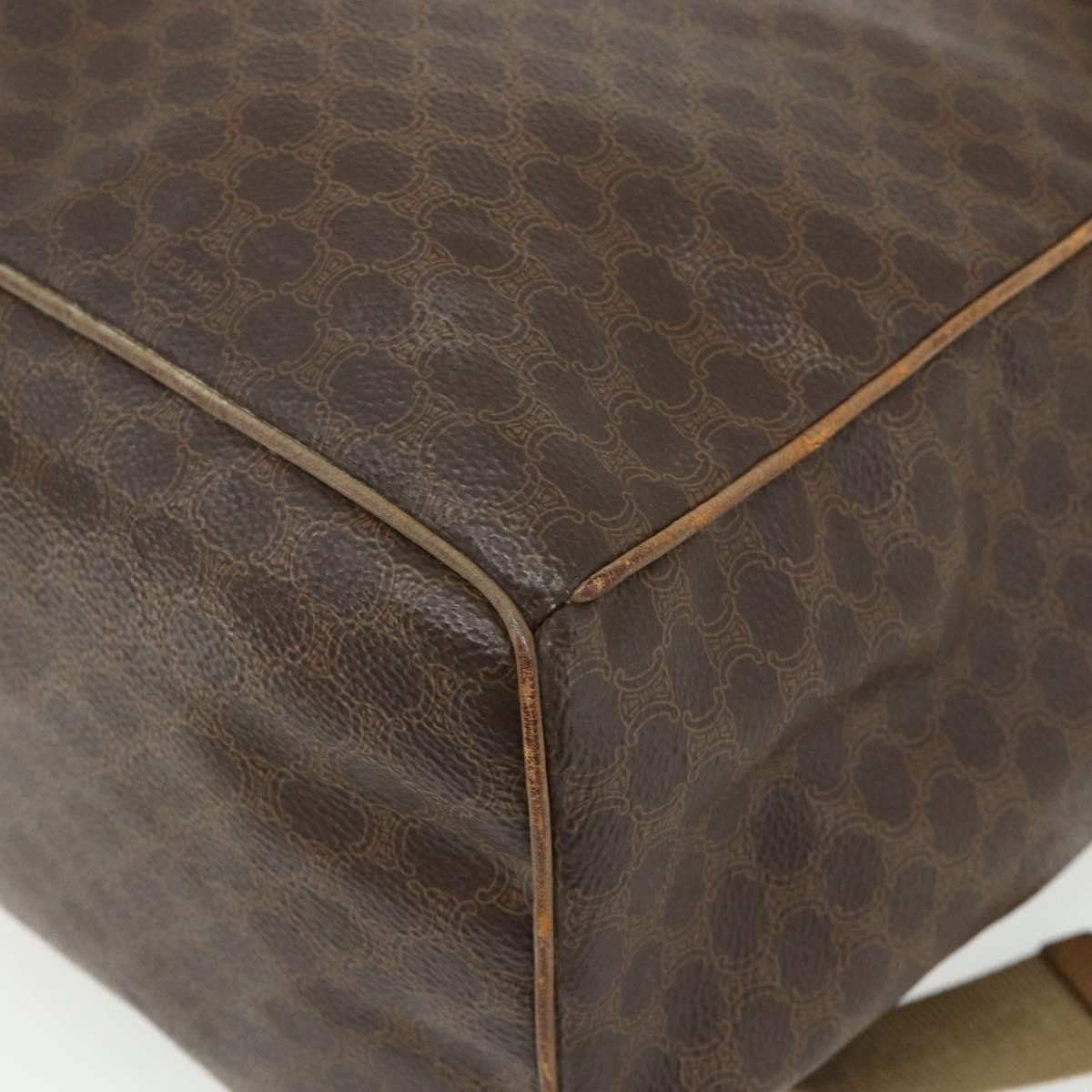 CELINE Macadam Canvas Backpack PVC Leather Brown Gold Auth fm5320