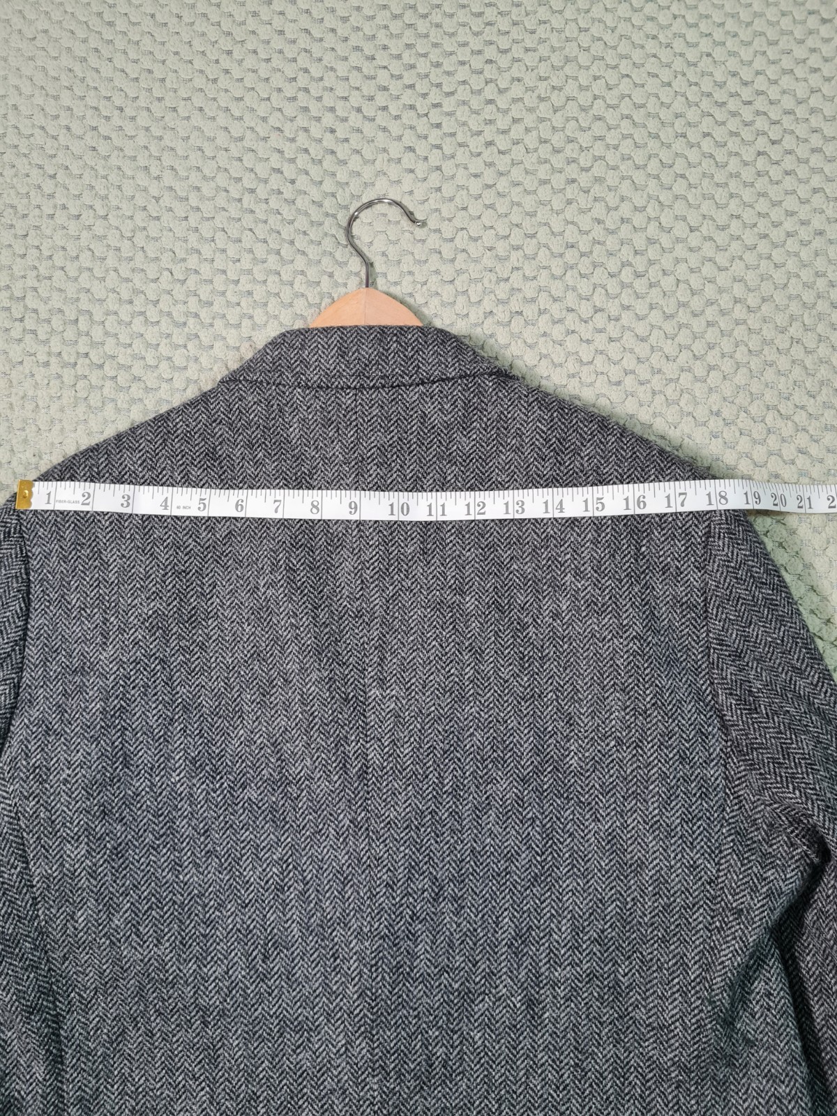 M&S Luxury Moon Tweed Blazer Jacket Grey Herringbone Wool Elbow Patches 42R