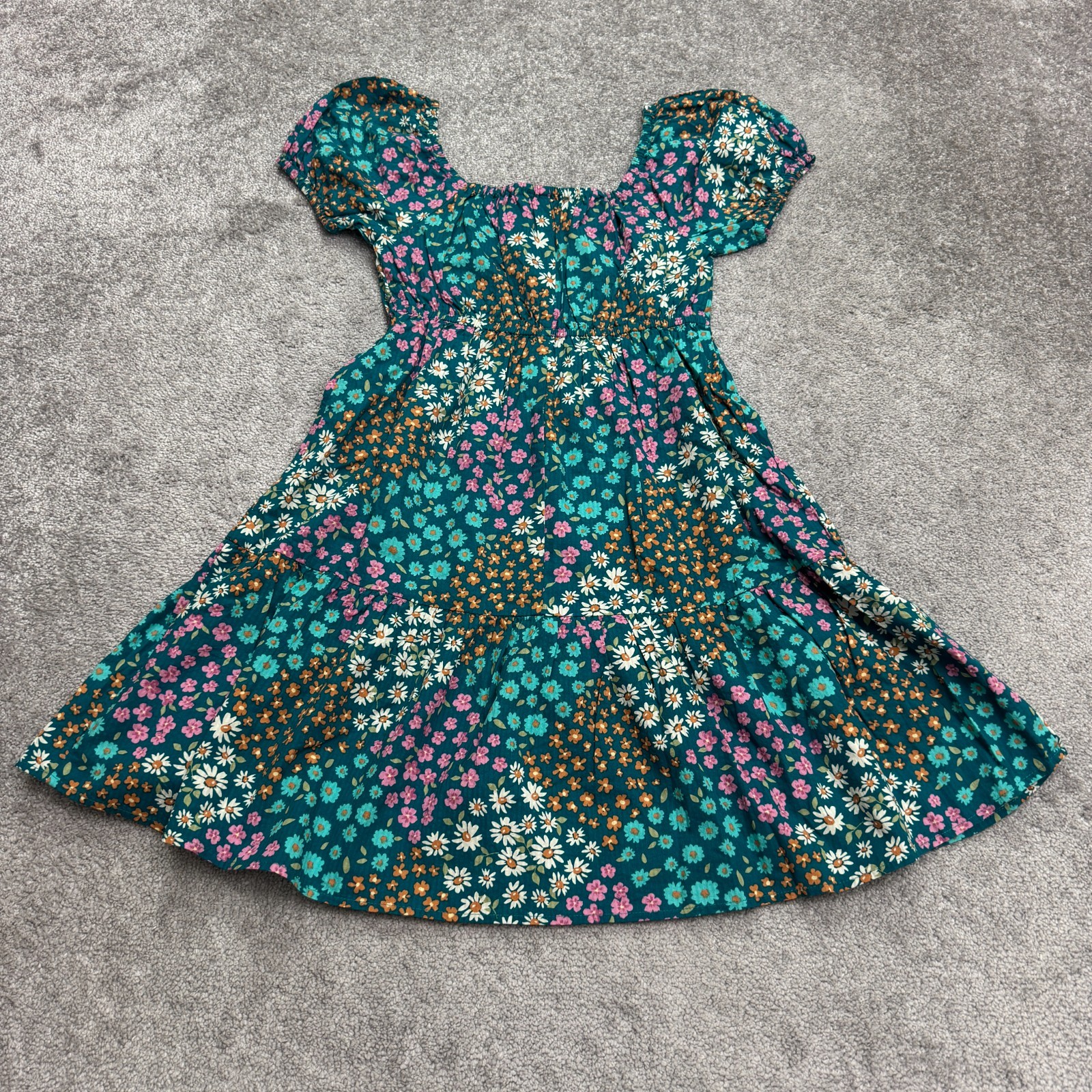 Princess Highway Teal Wendy Floral Mini Dress Womens 8 Blue Puff Sleeve Boho NWT