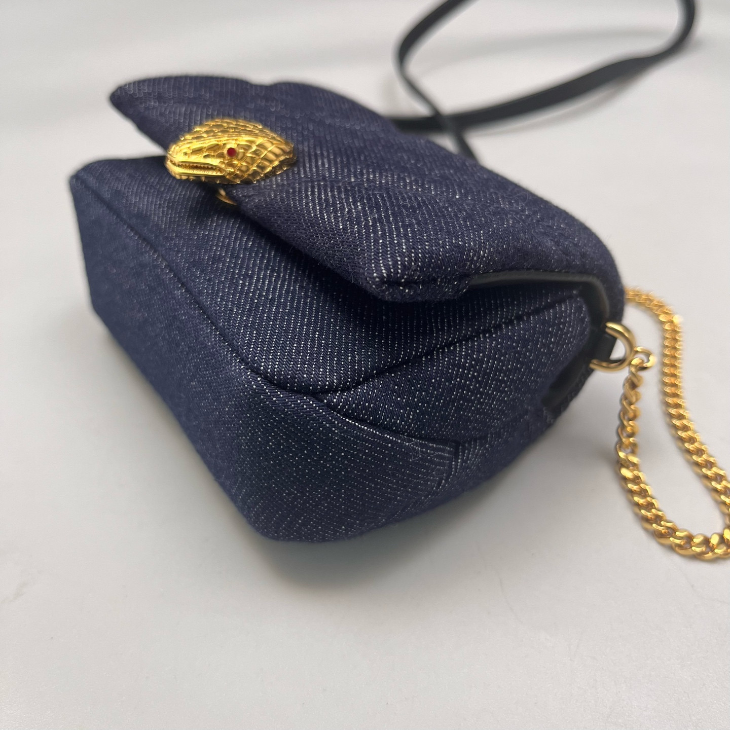 Authentic Bvlgari Serpenti Forever Mini Chain Bag Denim Crossbody Bag Navy Blue