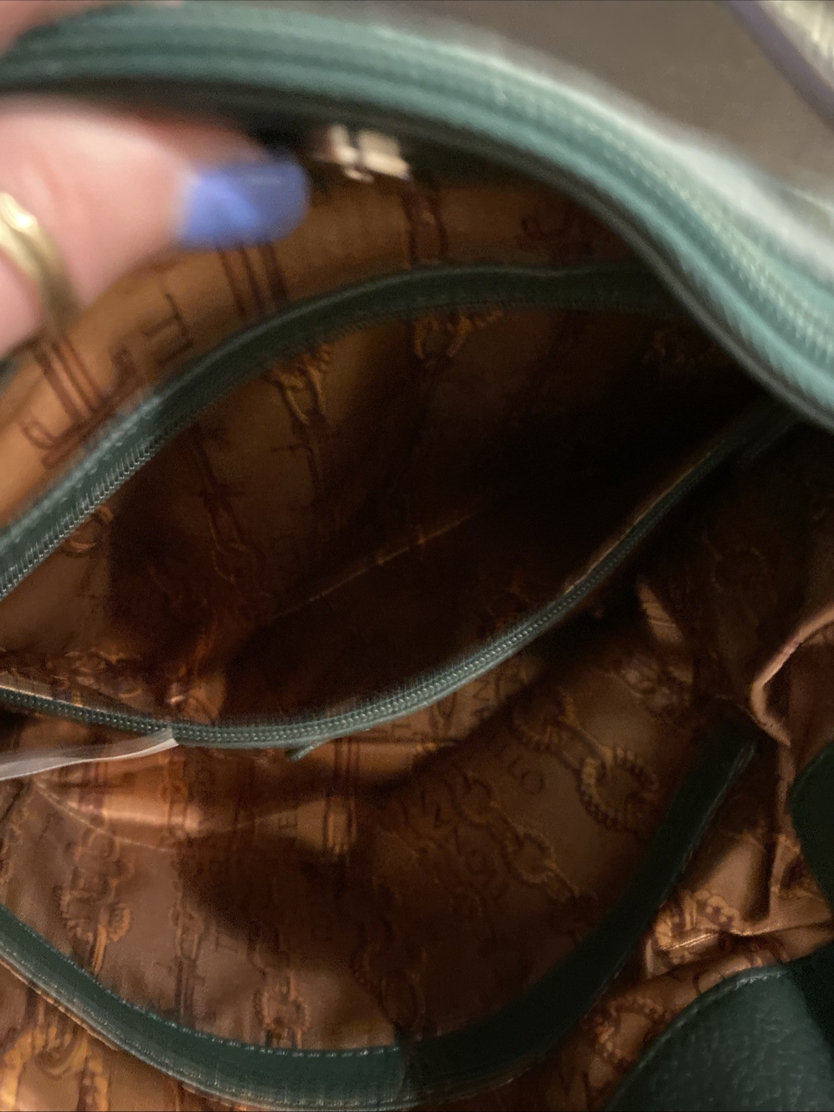Tignanello Green Suede Leather Purse Shoulder Bag Zip Close Double Straps