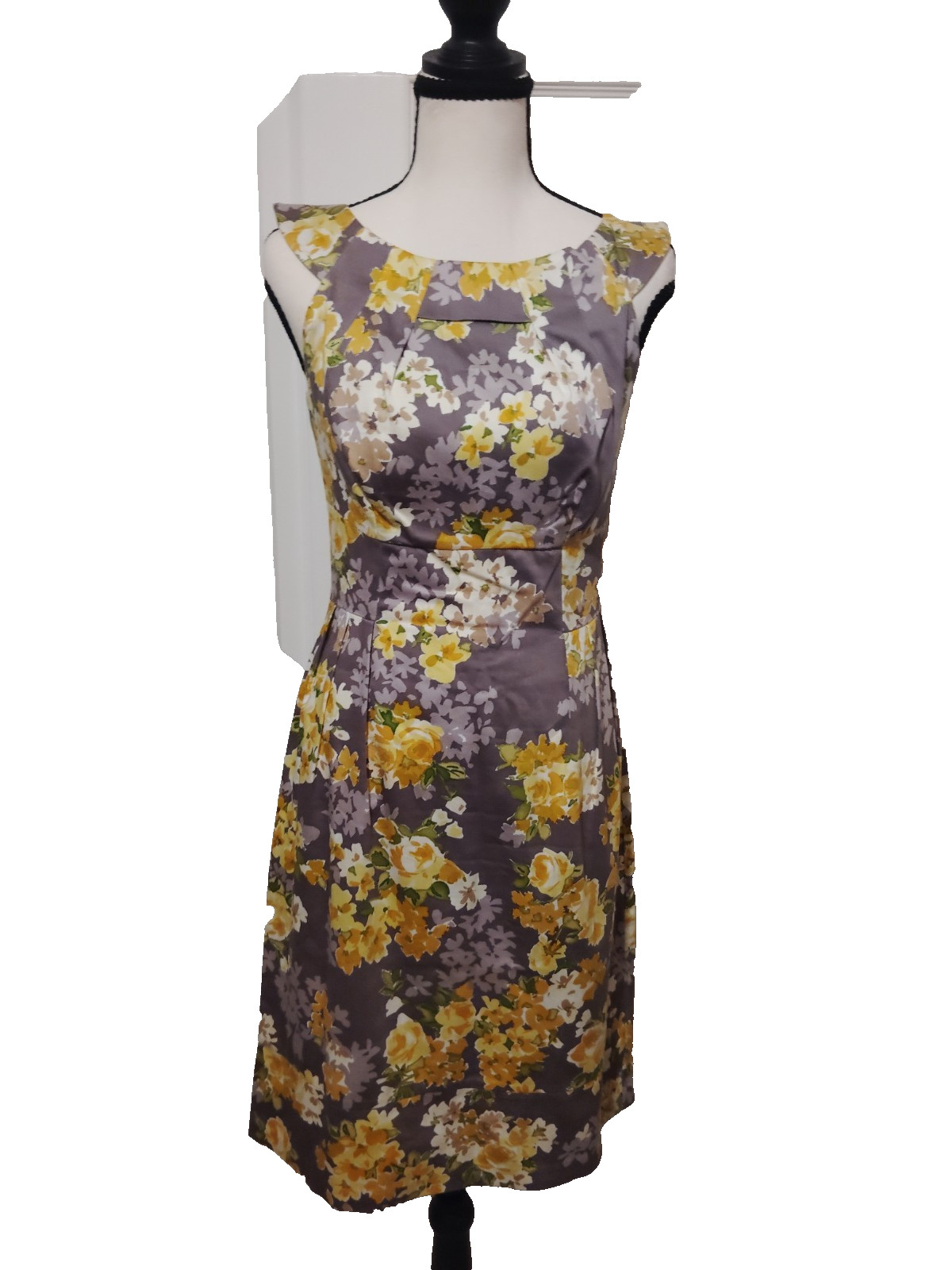 DRESSBARN FLORAL FIT & FLARE DRESS SIZE 4 YELLOW PRINT ROSE MIDI DRESS 97% CTTON