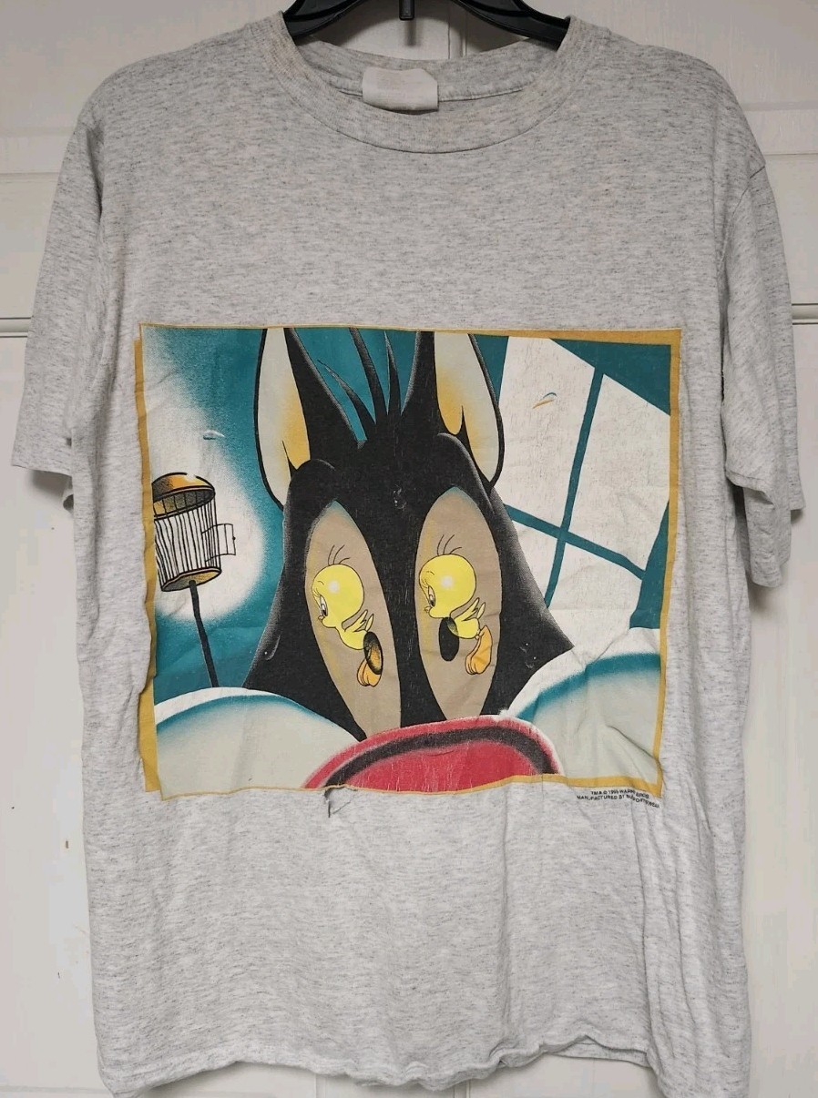 VTG 1995 LOONEY TUNES Sylvester and Tweety Bird T-Shirt, Men M, Cartoon