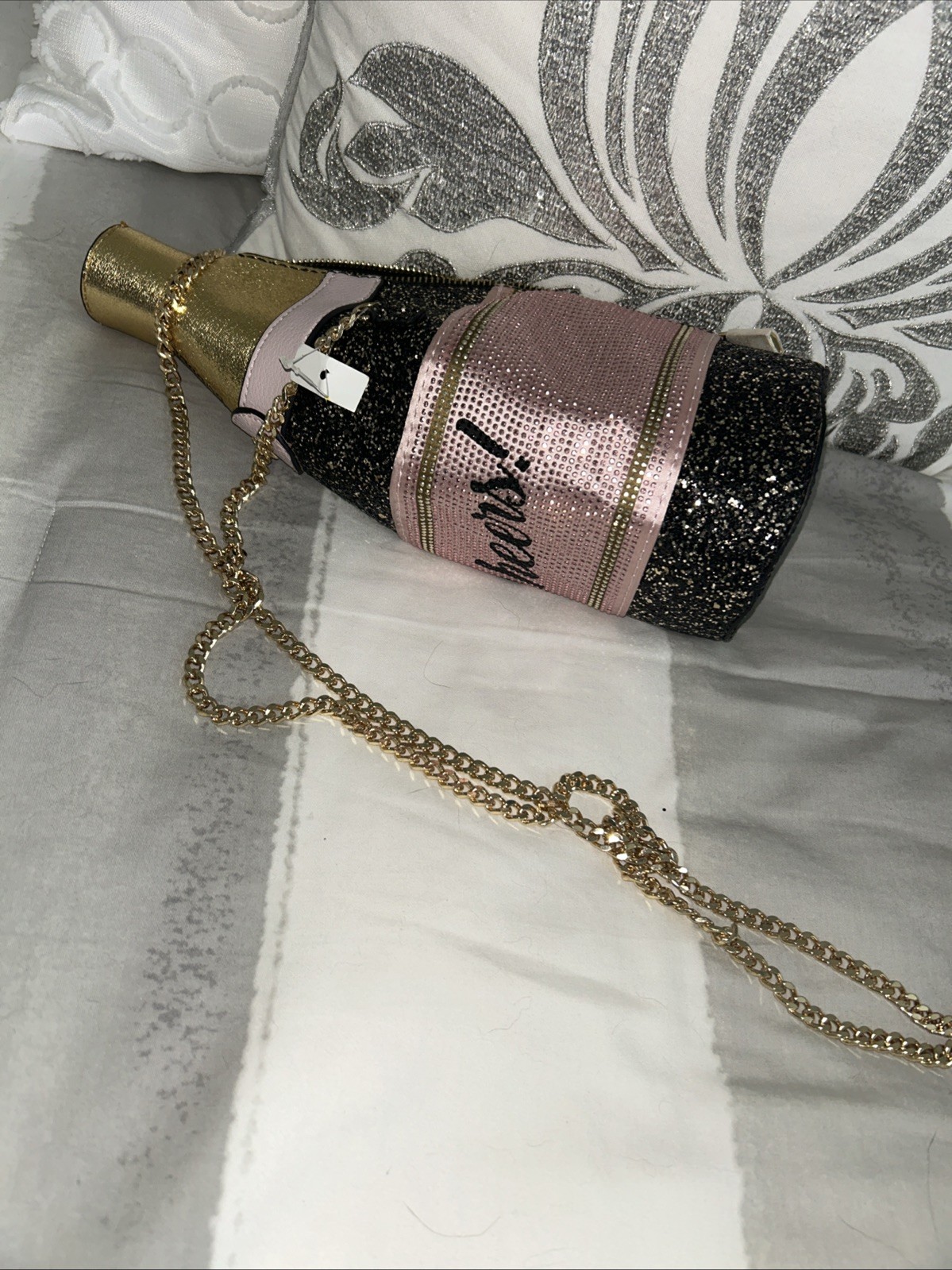 ALDO Champagne Bottle Baldromma Crossbody Bag Celebrate Cheers Gold Chain New