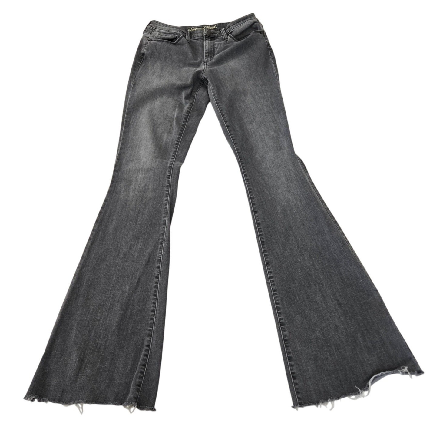 Universal Thread Charcoal Gray Flare Boho Jeans Raw Hem Zip Fly Size 28 Long