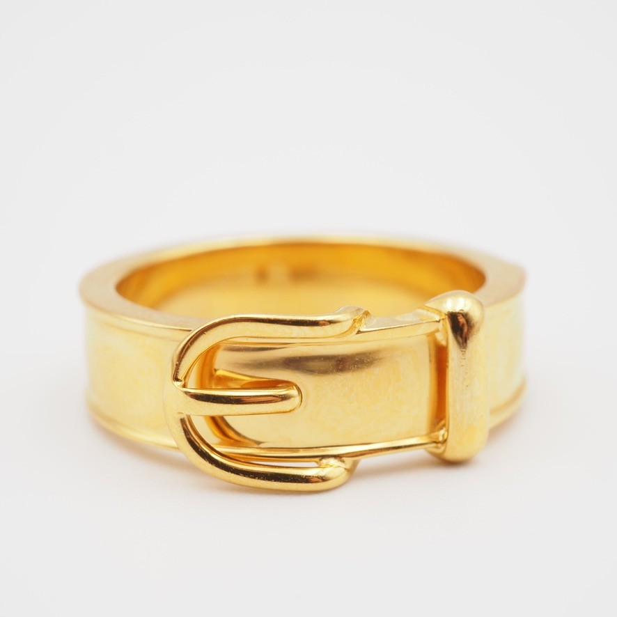 [EXC] HERMES Scarf Ring Belt Motif Design Gold Plating Japan w/Box