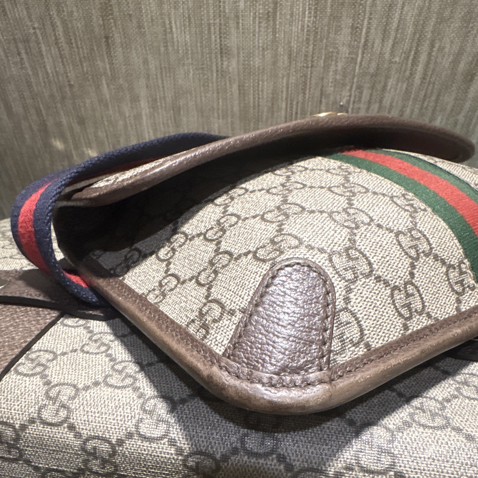 Gucci GG Monogram Ophidia Crossbody Belt Bag Adjustable Strap Gold Hardware