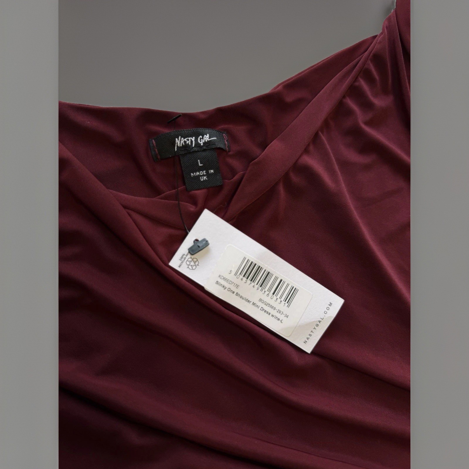 NWT Nasty Gal Slinky One Shoulder Mini Dress Maroon Christmas Womens Large