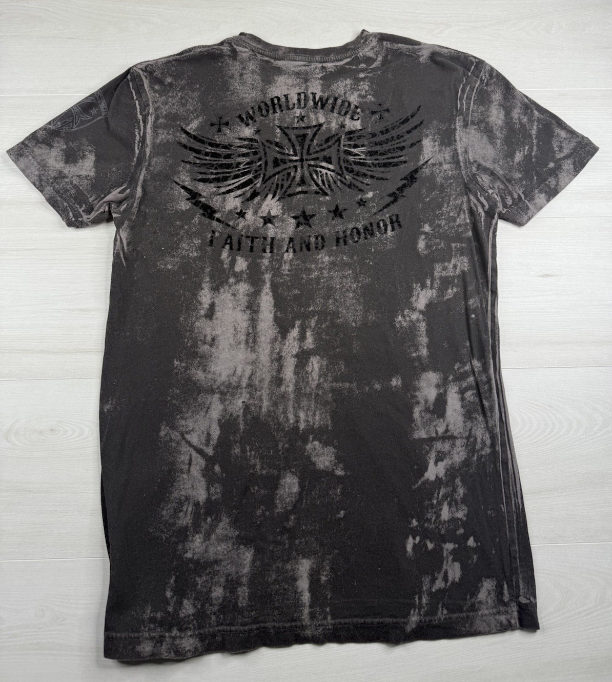 Archaic By Affliction Shirt Biker Tattoo Skull Wings Raised Felt Print Y2K Men M
